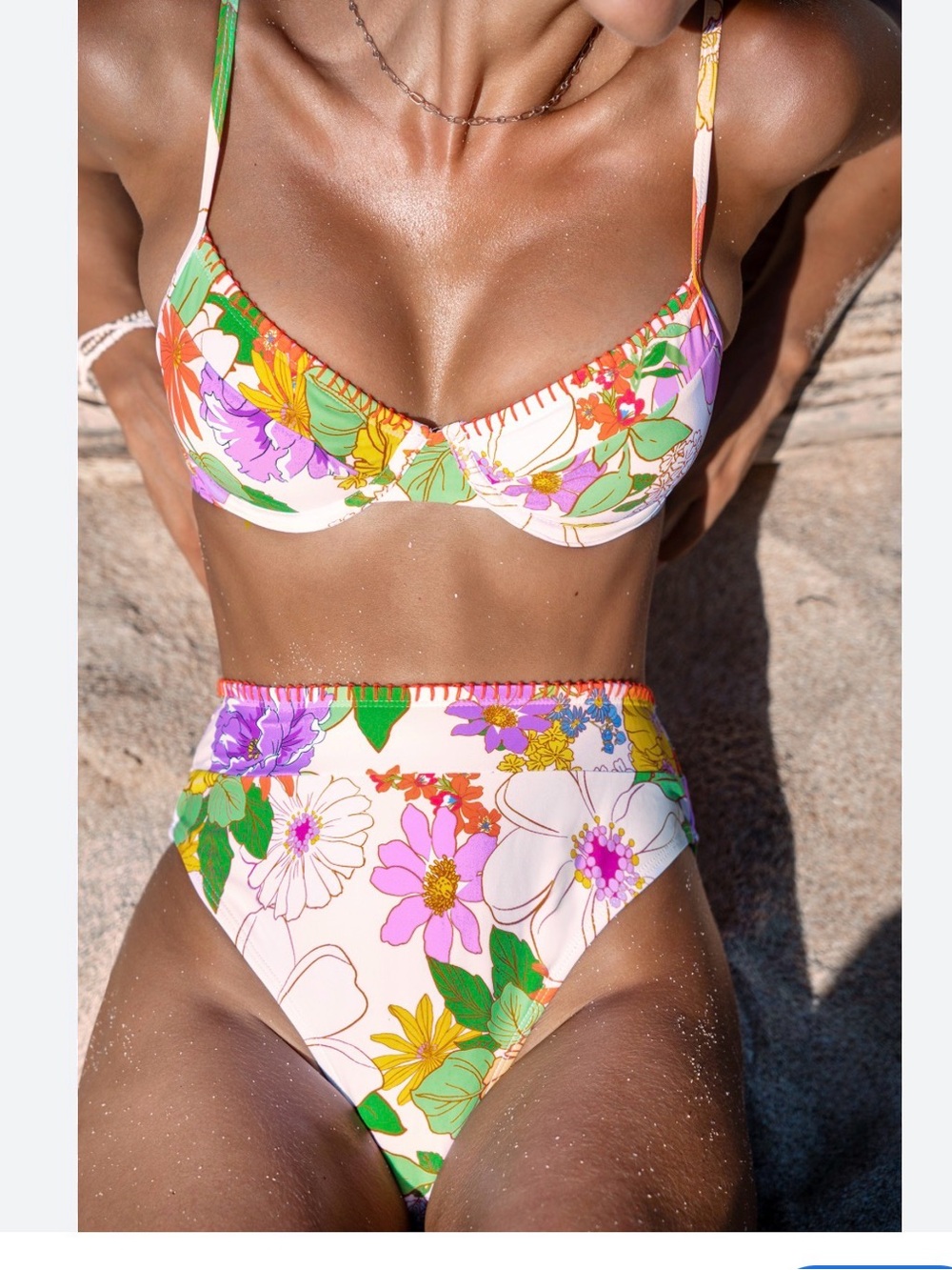 🌸Cupshe Floral Print Bikini Top & Cheeky High-Waisted Bottoms Set